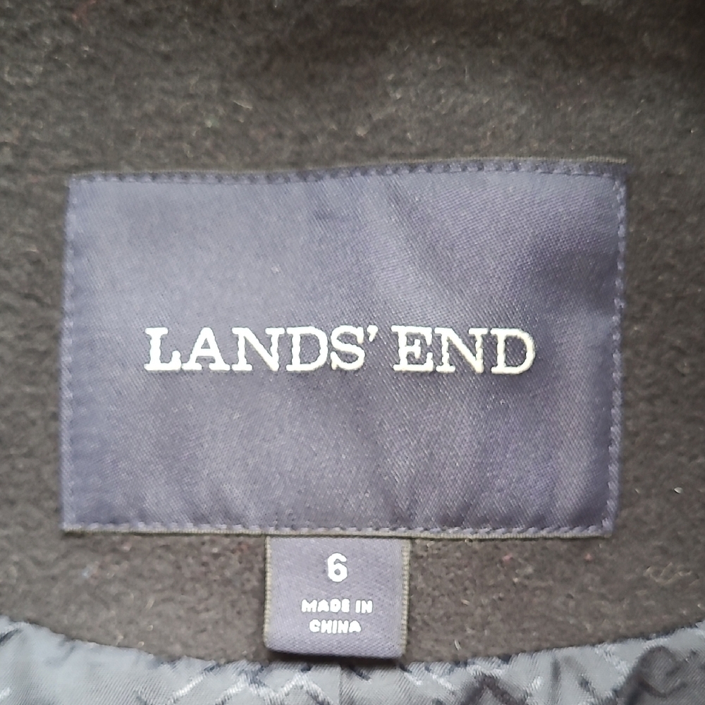 Lands' End Black Pea Coat Anchor Buttons Nautical Coastal - Picture 7 of 12